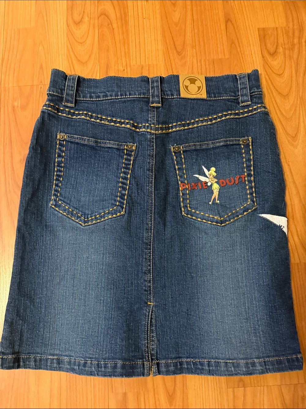 Vintage Y2K Disney Blue Denim A-Line Skirt with Tinker Bell Print - Picture 5 of 6
